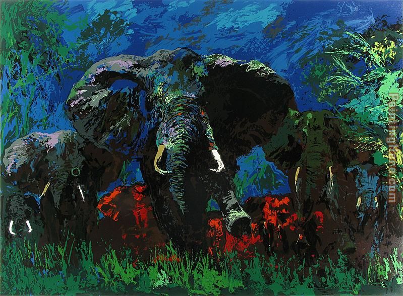 Elephant Stampede painting - Leroy Neiman Elephant Stampede art painting